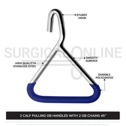 2 Ob Chains 45" With 2 Ob Handles Calf Pulling Cattle Birth Delivery Set Surgical Veterinary Instruments