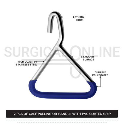 2 Pcs Ob Chain Hook Handle For Calf Pulling Stainless Steel Cattle Birth Delivery Surgical Veterinary Instruments