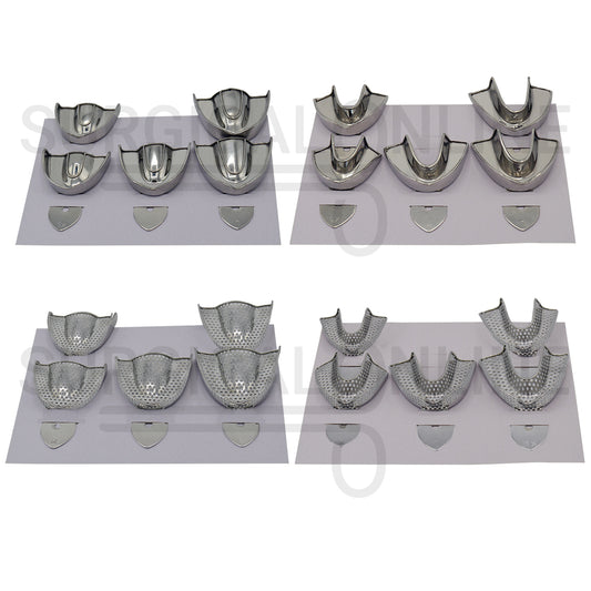 20 Metal Impression Trays Set Solid & Perforatted