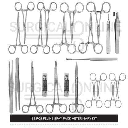 24 Pcs Feline Spay Pack Economy Stainless Steel Surgical Neuter Kit Veterinary Instruments Set