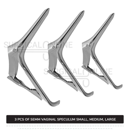 3 Pcs Semm Vaginal Speculum Set, Small, Medium, & Large Self-Retaining OB/GYN Instruments