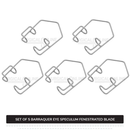 5 Pcs Barraquer Eye Speculum Set S, M, L, XL, & XXL with 2 Closed Wire Fenestrated Blades Ophthalmic Instruments