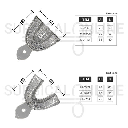 6 Metal Dental Impression Trays S, M, L Perforated Set