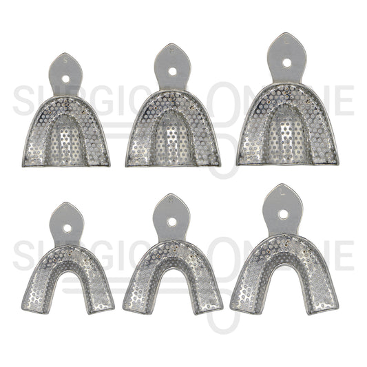 6 Metal Dental Impression Trays S, M, L Perforated Set
