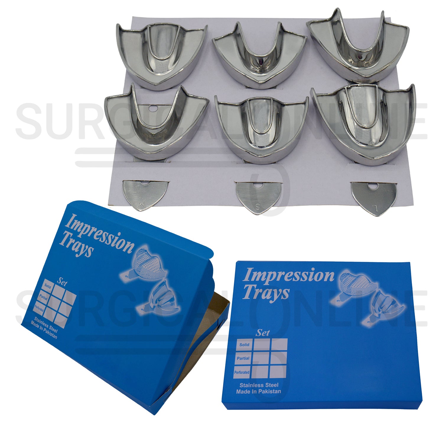 6 Pcs Metal Dental Impression Trays S, M, L Solid Set