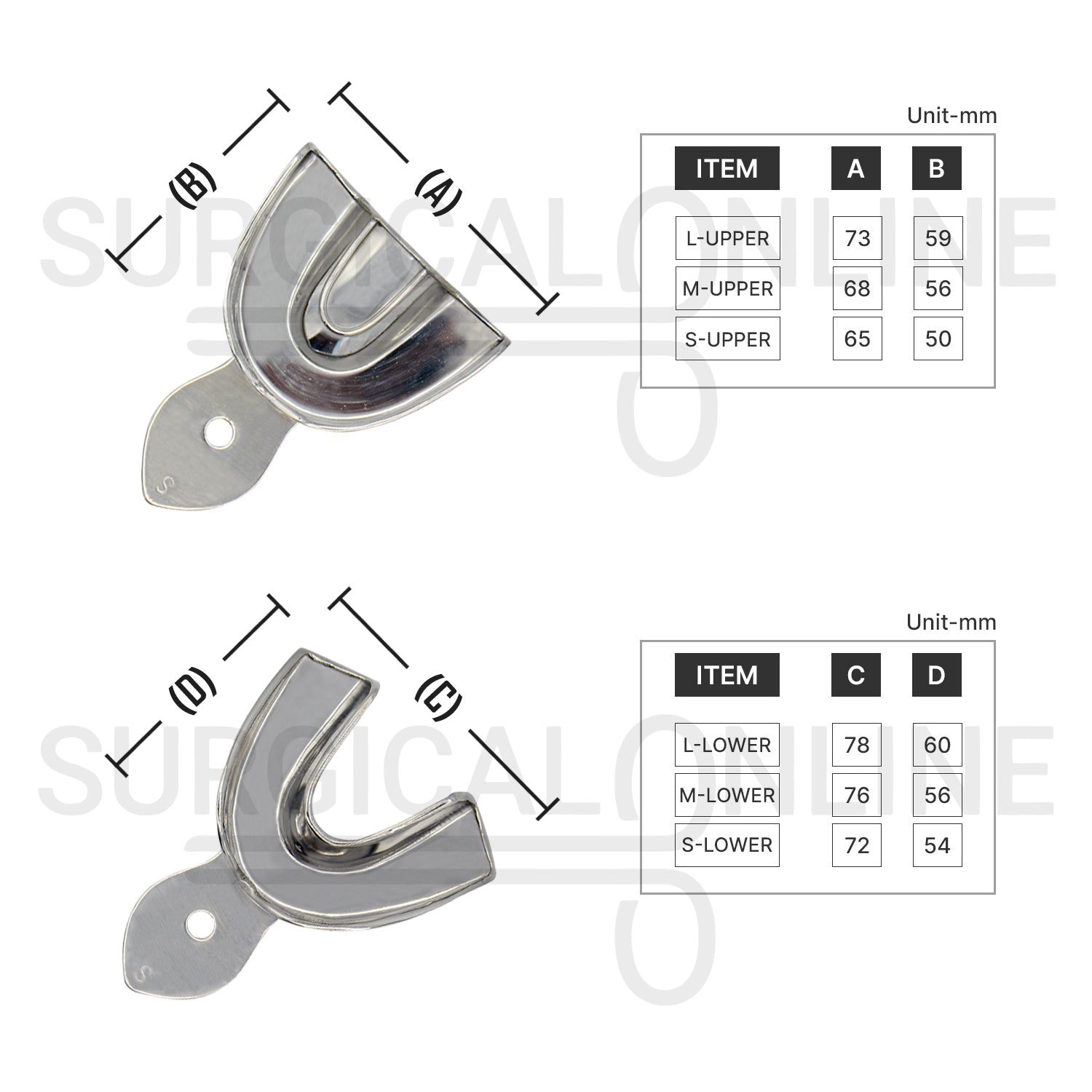 6 Pcs Metal Dental Impression Trays S, M, L Solid Set