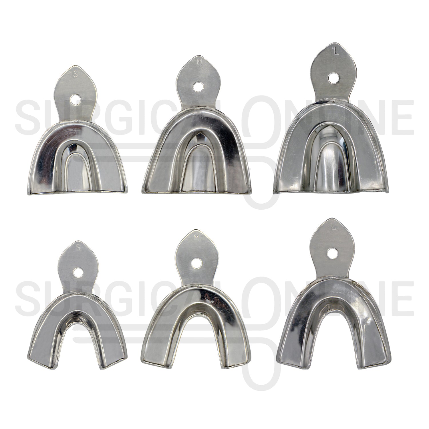 6 Pcs Metal Dental Impression Trays S, M, L Solid Set