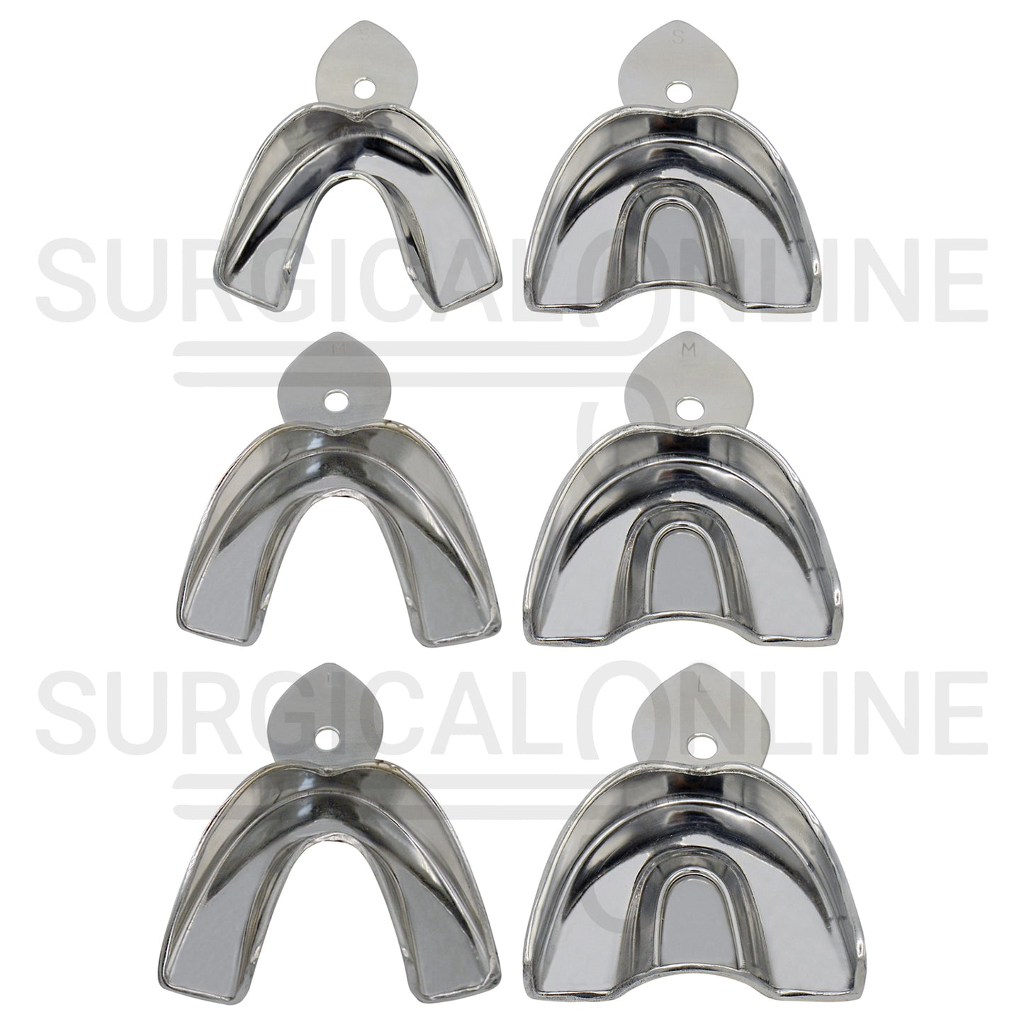 6 Pcs Metal Dental Impression Trays S, M, L Solid Set