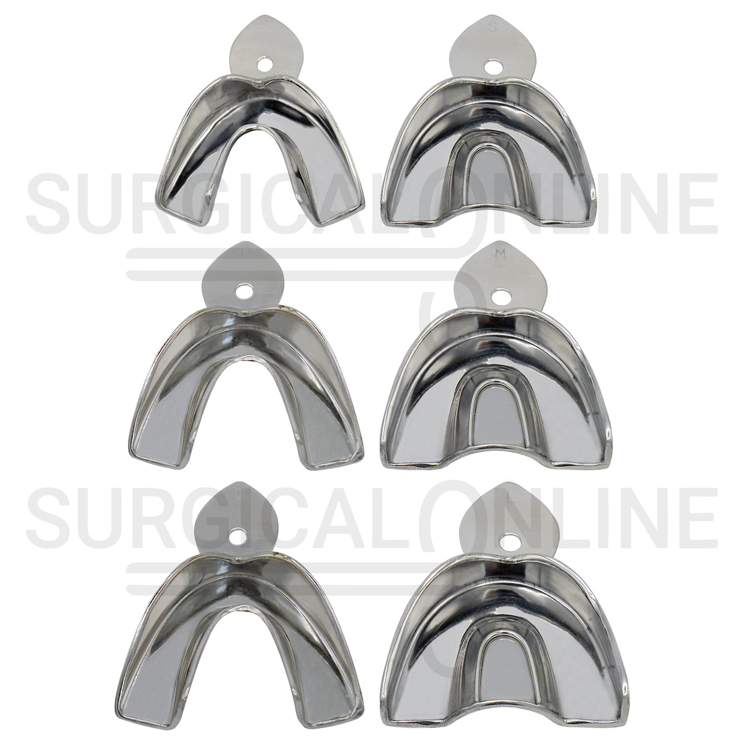 6 Pcs Metal Dental Impression Trays S, M, L Solid Set