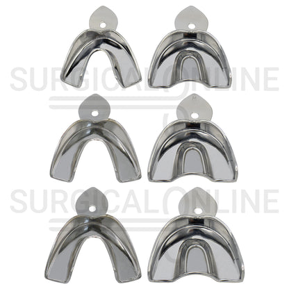 6 Pcs Metal Dental Impression Trays S, M, L Solid Set
