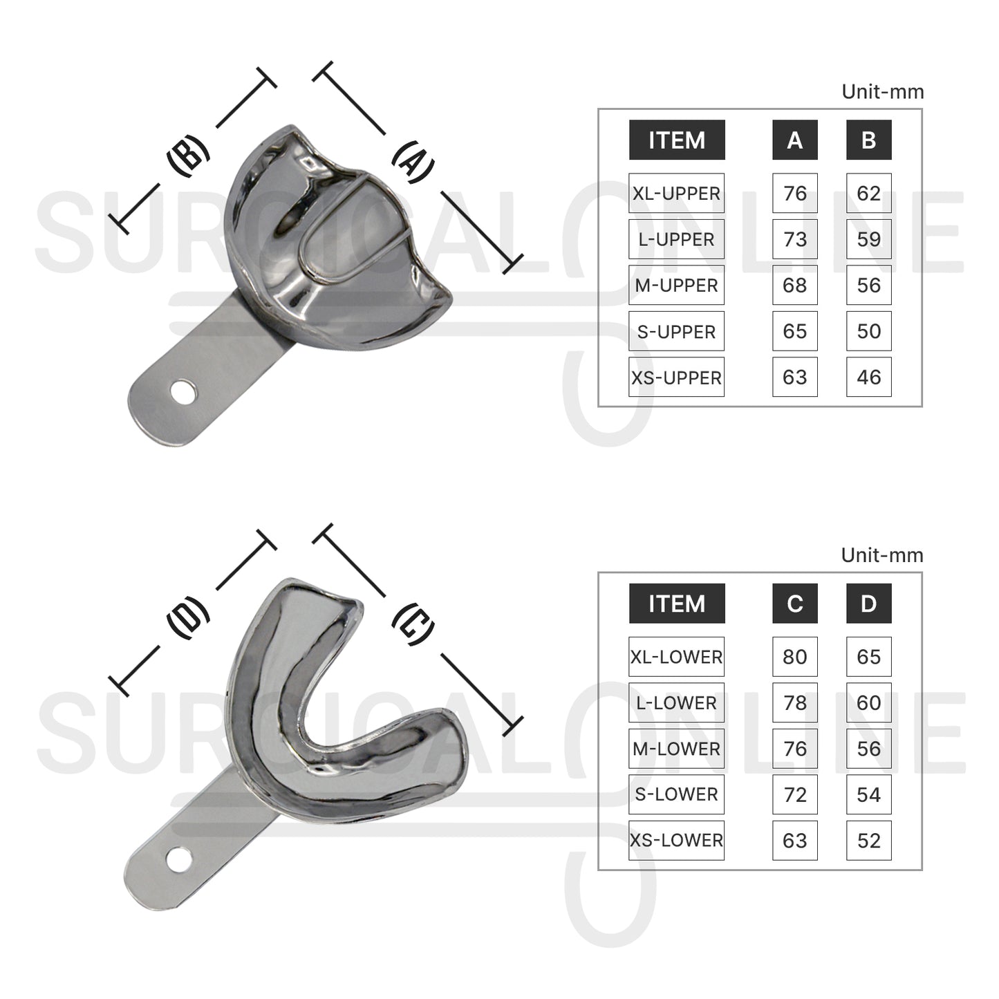 6 Edentulous Denture Metal Impression Trays Solid