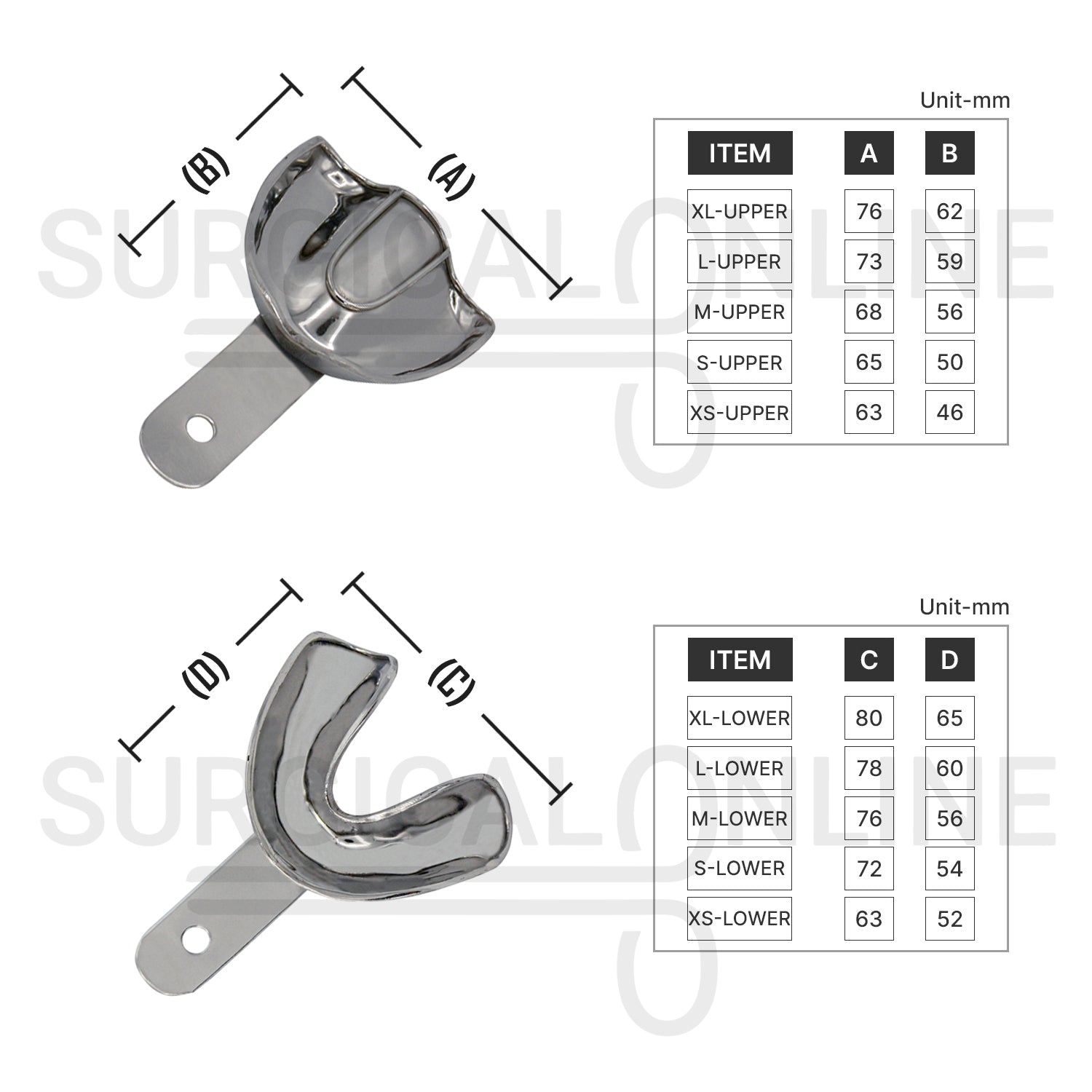 6 Edentulous Denture Metal Impression Trays Solid