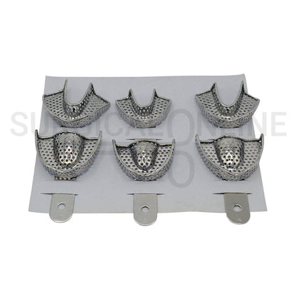 6 Pcs Pedo Metal Impression Trays Perforated Set S, M & L