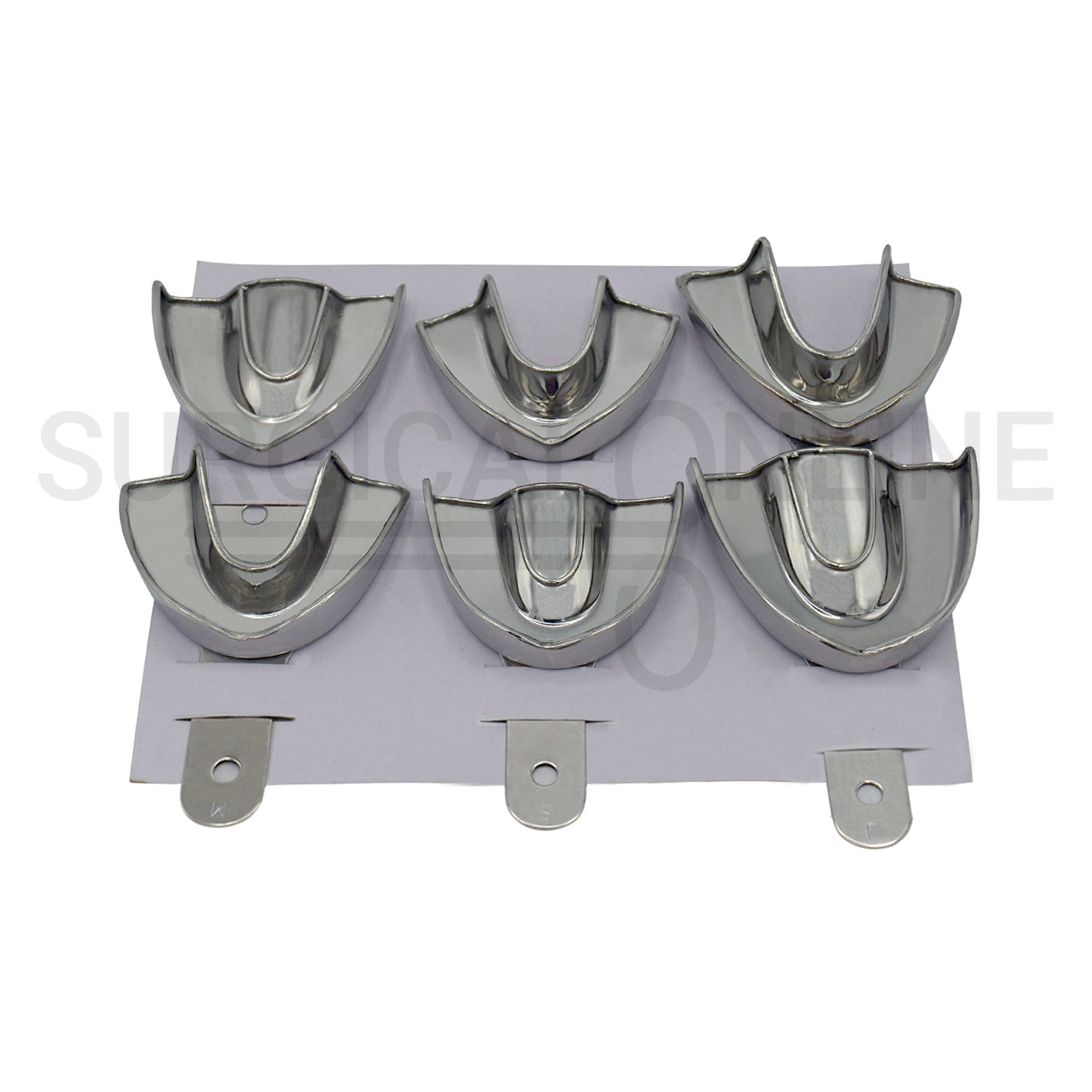 6 Pcs Pedo Metal Impression Trays Solid Set S, M & L