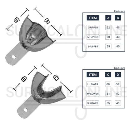 6 Pcs Pedo Metal Impression Trays Solid Set S, M & L
