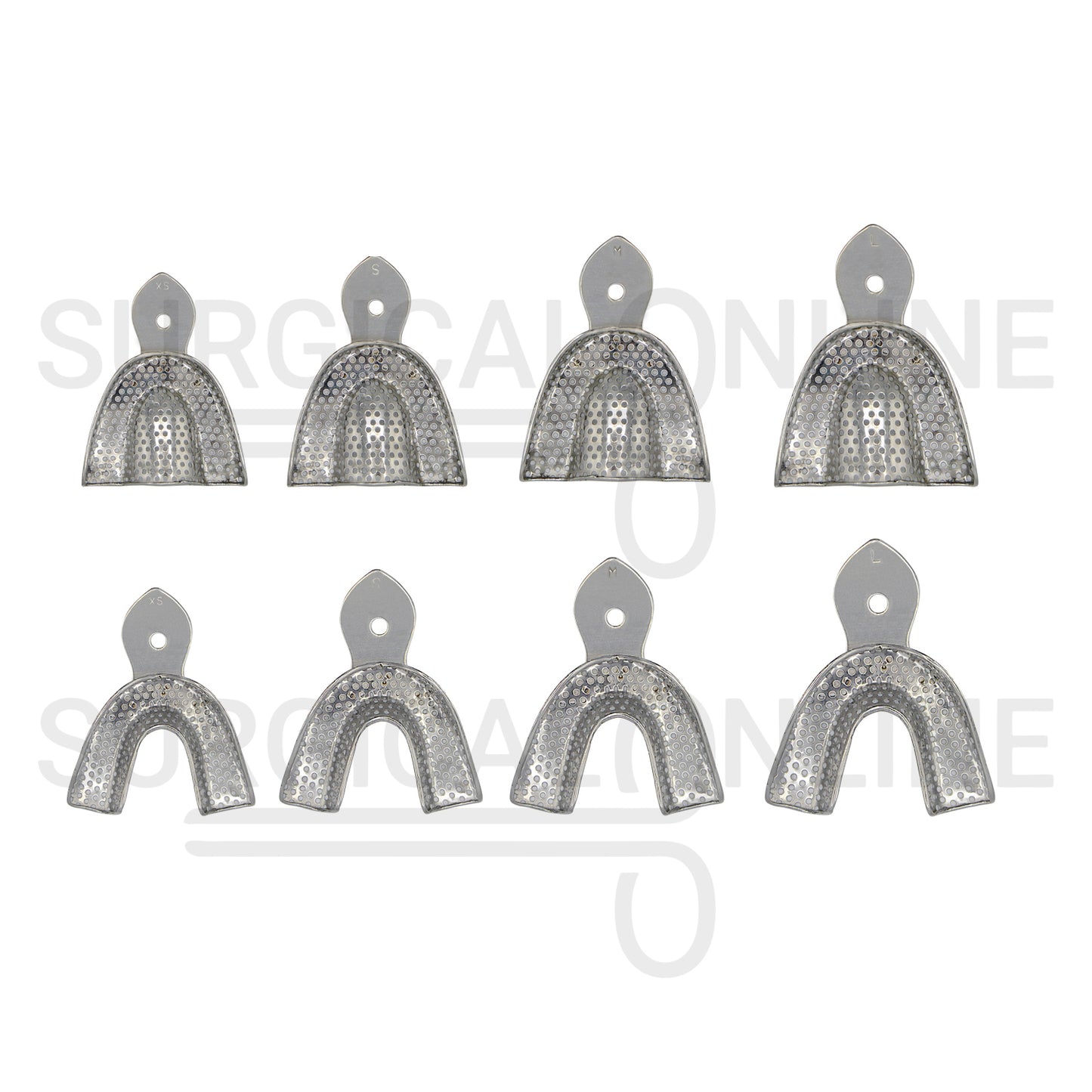 8 Pcs Metal Impression Trays XS, S, M, L Perforated Set 