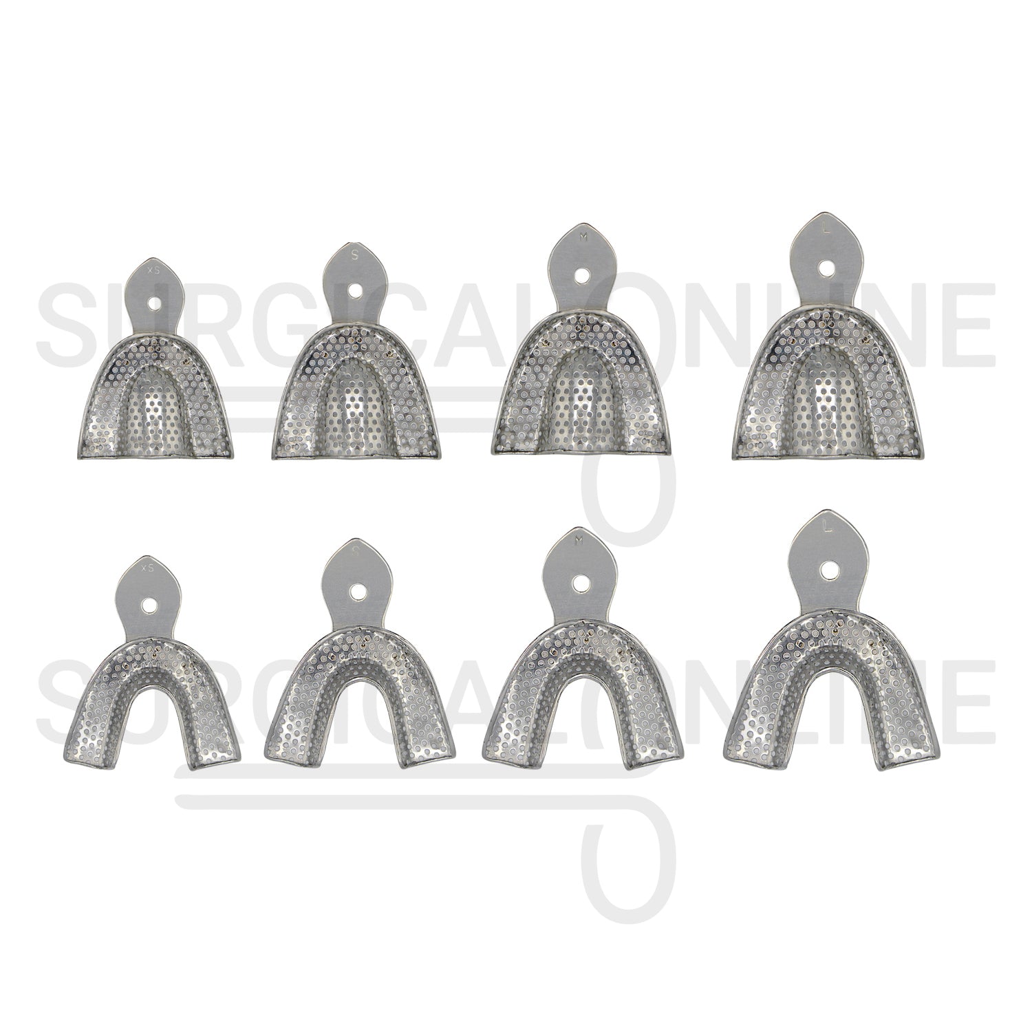 8 Pcs Metal Impression Trays XS, S, M, L Perforated Set 