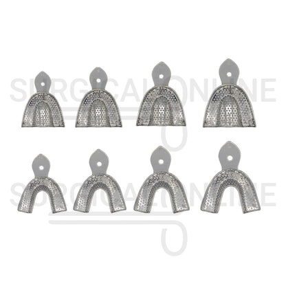 8 Pcs Metal Impression Trays XS, S, M, L Perforated Set 
