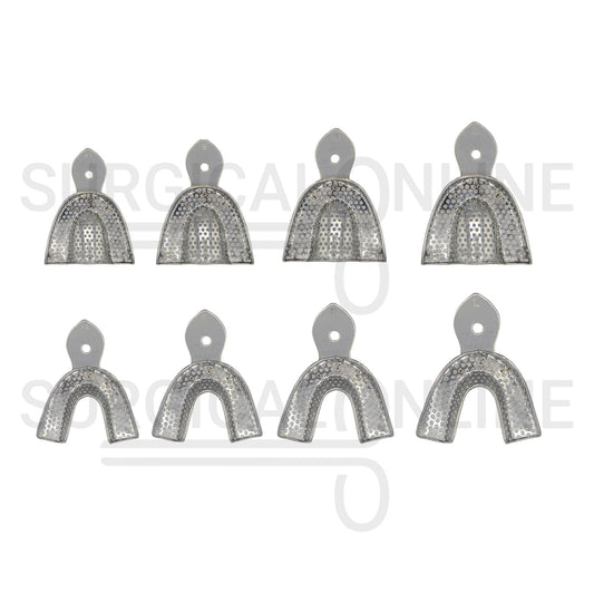 8 Pcs Metal Impression Trays XS, S, M, L Perforated Set 