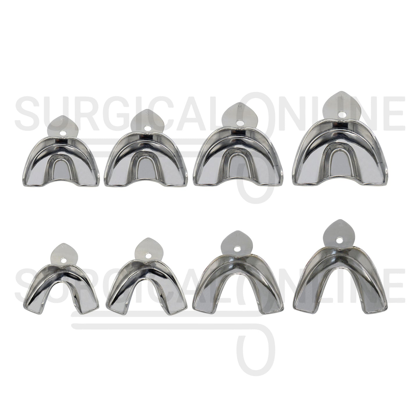 Metal Impression Trays Solid Set of 8 Kit XS, S, M, L