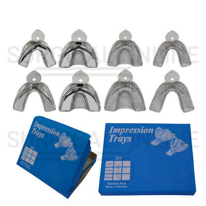 8 Metal Impression Trays Small & Medium Solid+Perforated