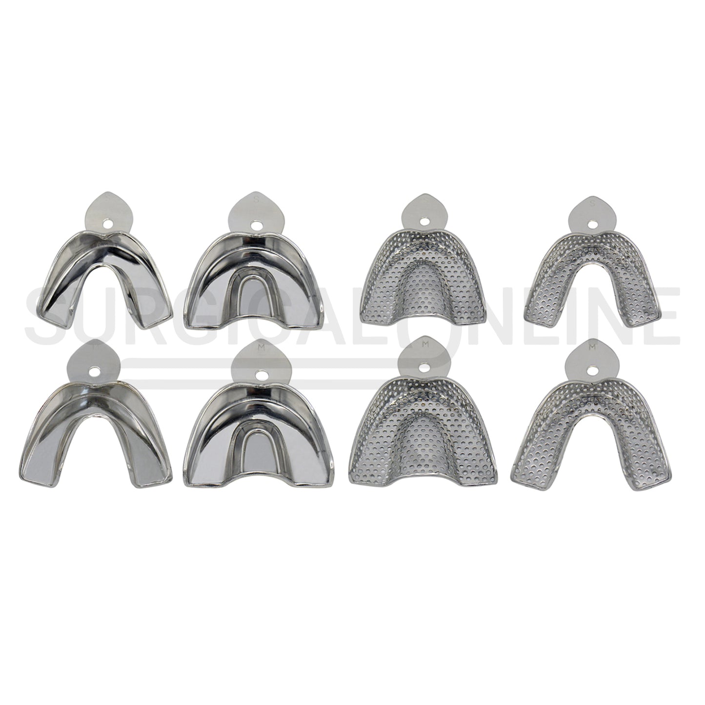 8 Metal Impression Trays Small & Medium Solid+Perforated