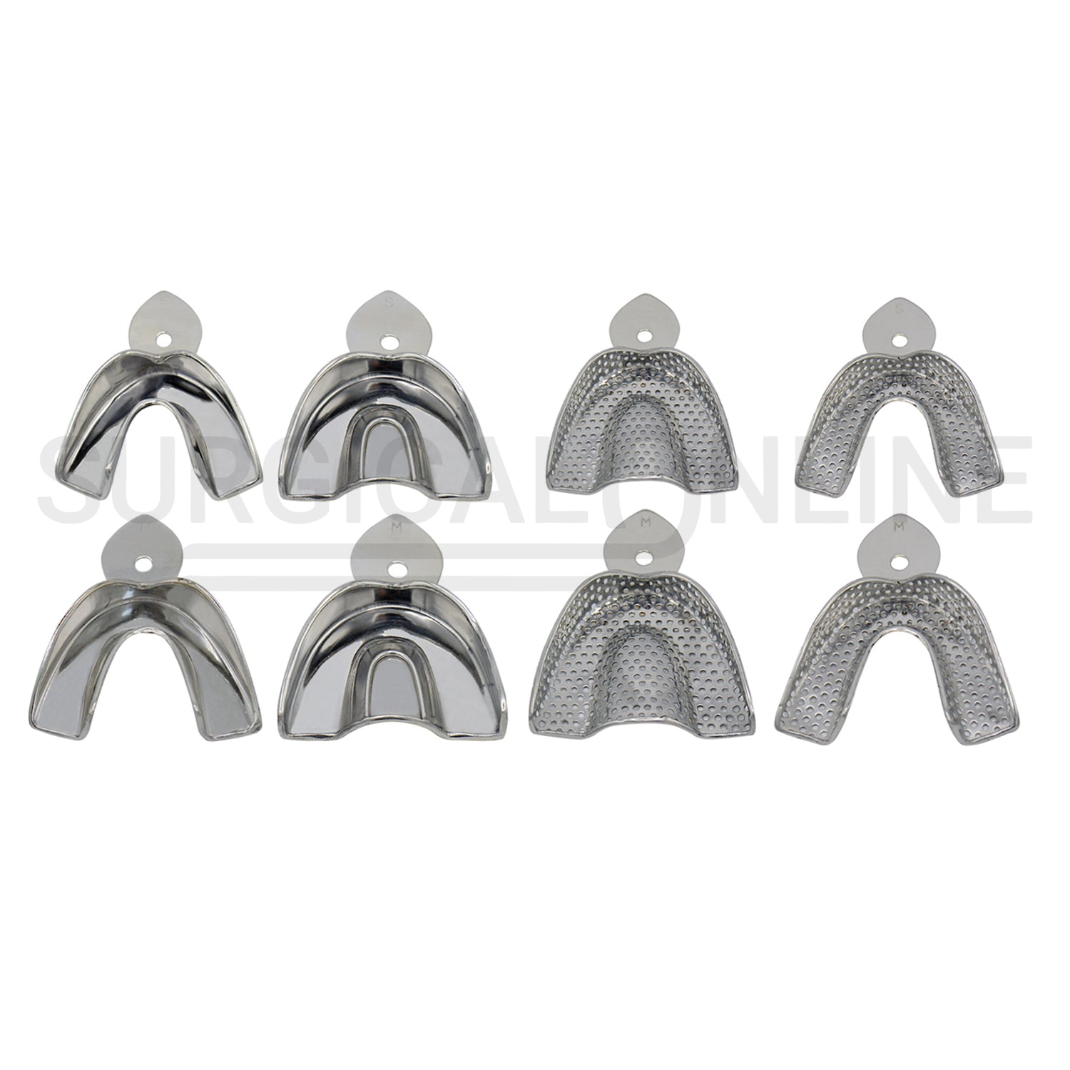 8 Metal Impression Trays Small & Medium Solid+Perforated