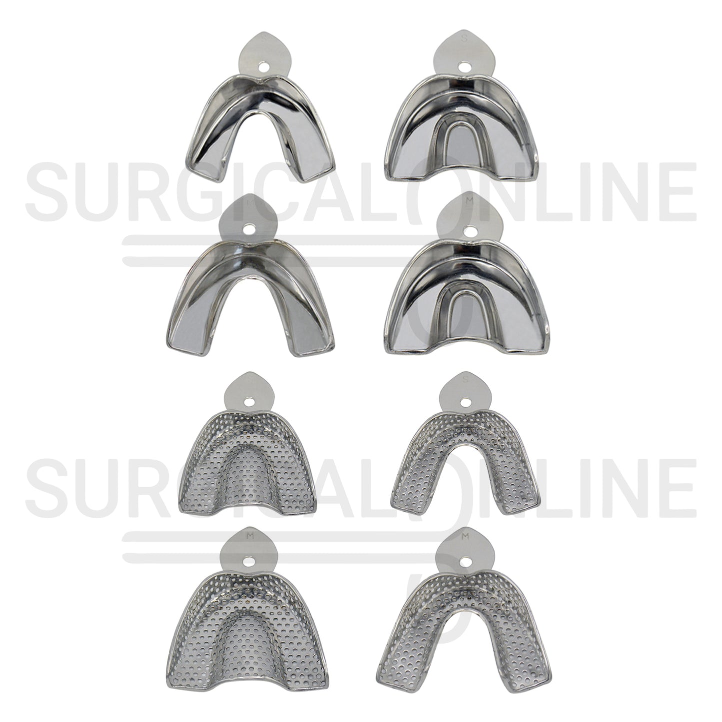 8 Metal Impression Trays Small & Medium Solid+Perforated
