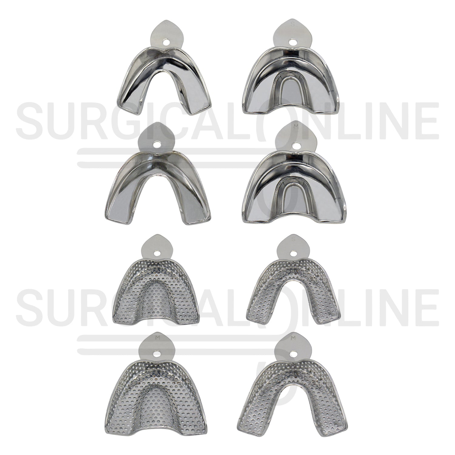 8 Metal Impression Trays Small & Medium Solid+Perforated