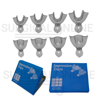 8 Pcs Metal Impression Trays XS, S, M, L Perforated Set 
