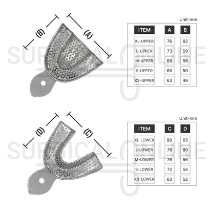 8 Pcs Metal Impression Trays XS, S, M, L Perforated Set 