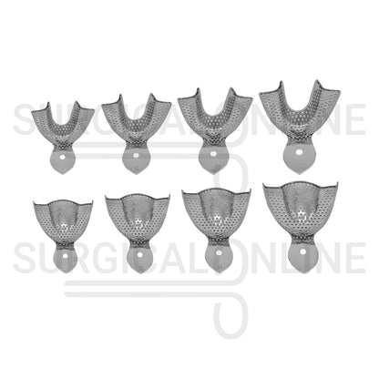 8 Pcs Metal Impression Trays XS, S, M, L Perforated Set 