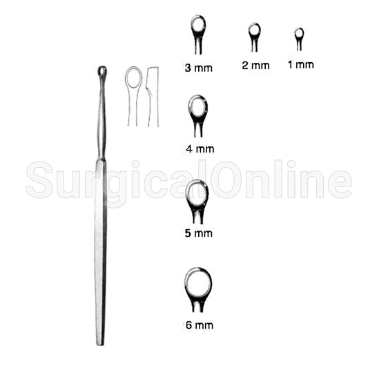 Fox Dermal Curettes 5.50" (14 cm), Round, 3mm Dia