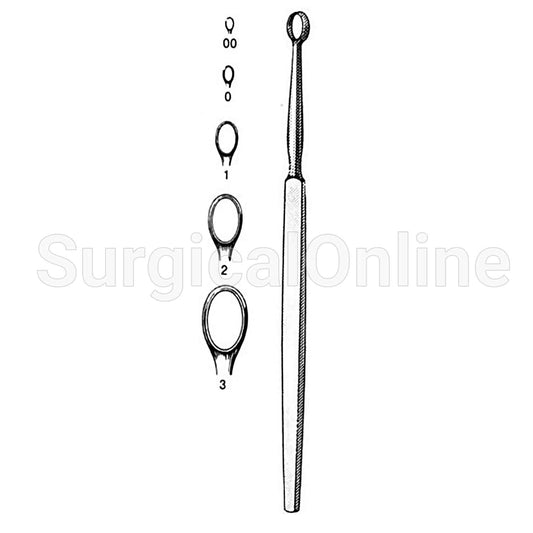 Piffard Dermal Curette 5.50" (14 cm), Oval, Narrow Handle, Size0, (1.5mm Dia)