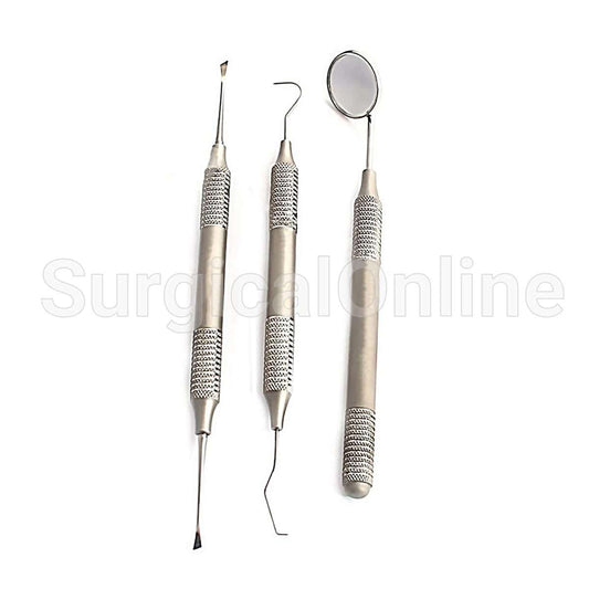 3 Pcs Tartar Calculus Plaque Remover Tooth Scraper Dental Mirror & Probe #5 Set