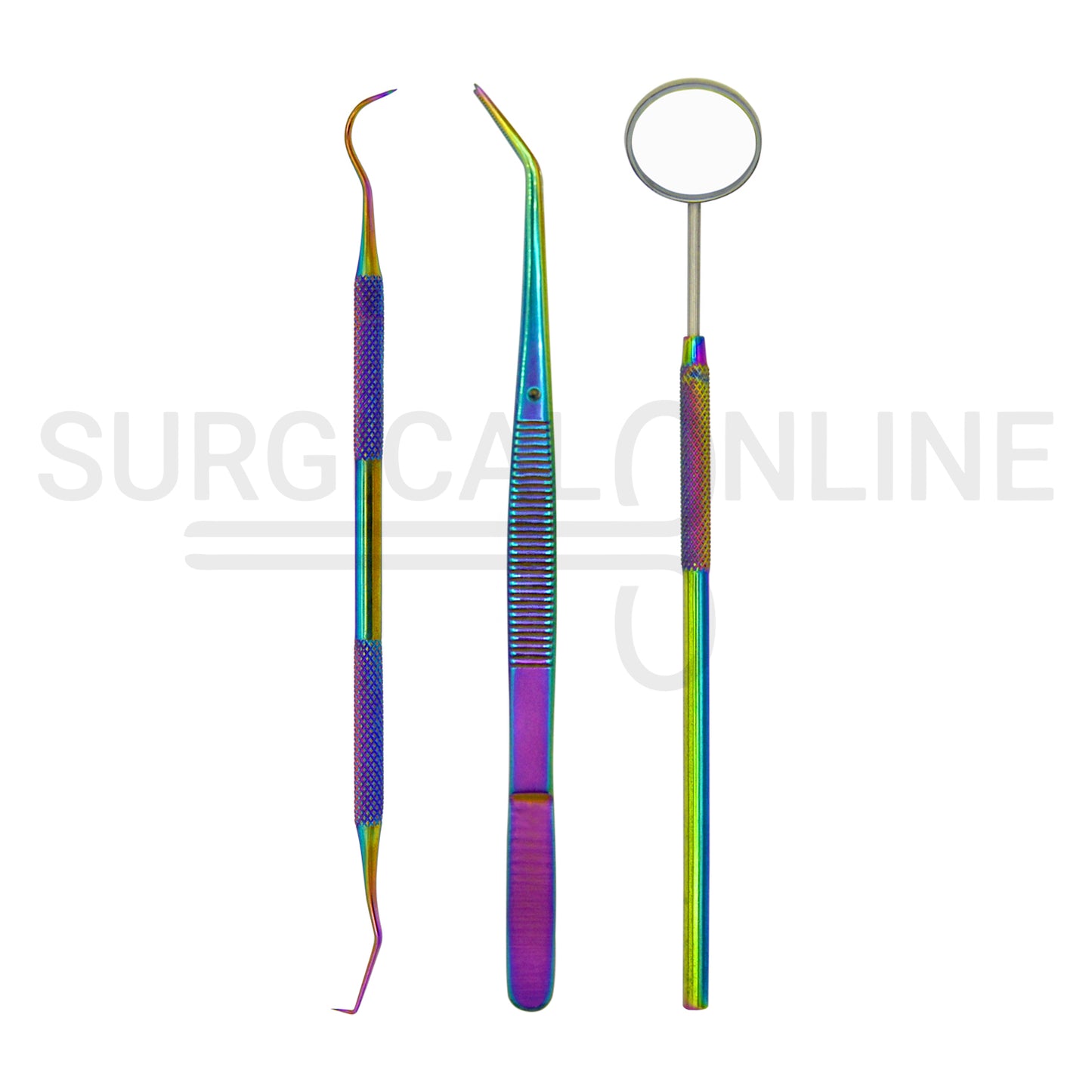 3 Pcs Rainbow Color Basic Dental Instrument Set