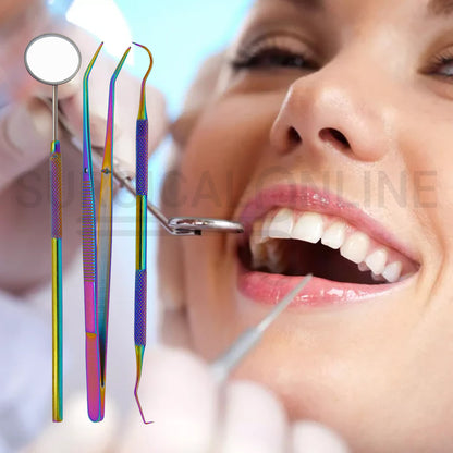 3 Pcs Rainbow Color Basic Dental Instrument Set