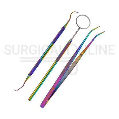 3 Pcs Rainbow Color Basic Dental Instrument Set