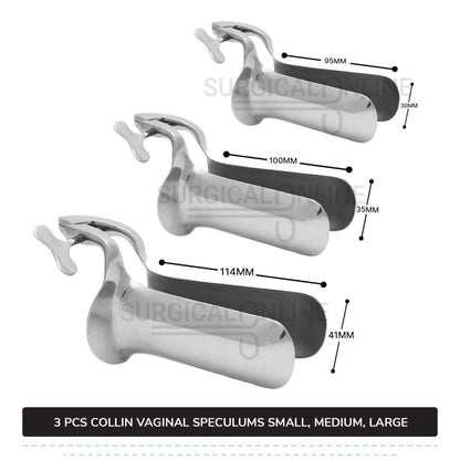 Set of 3 Pcs Collin Vaginal Speculum, Small, Medium, & Large OB/GYN