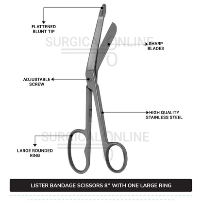 Lister Bandage Scissor 8" with One Large Ring