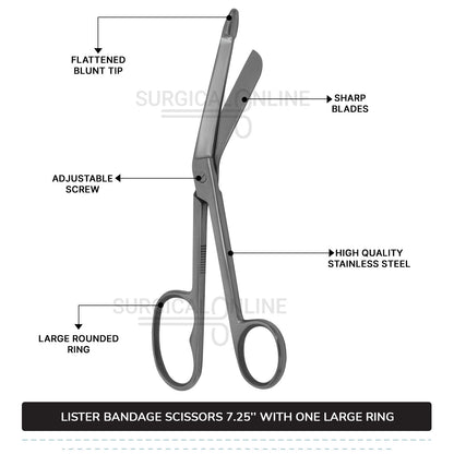 Lister Bandage Scissor 7.25" with One Large Ring