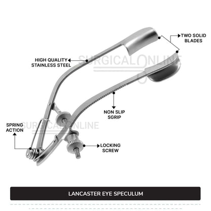 Lancaster Eye Speculum Standard Pattern 3.25″ (8.3cm) Solid Blades 15mm x 5mm Ophthalmic Surgical Instruments