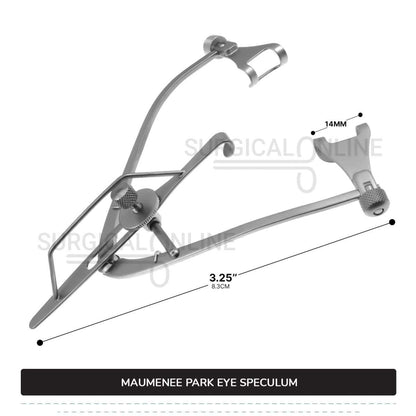 Maumenee-Park Eye Speculum 3 1/4″ (8.3 cm), Fenestrated Blades 14 mm wide, with Screw Lock Ophthalmic Instruments