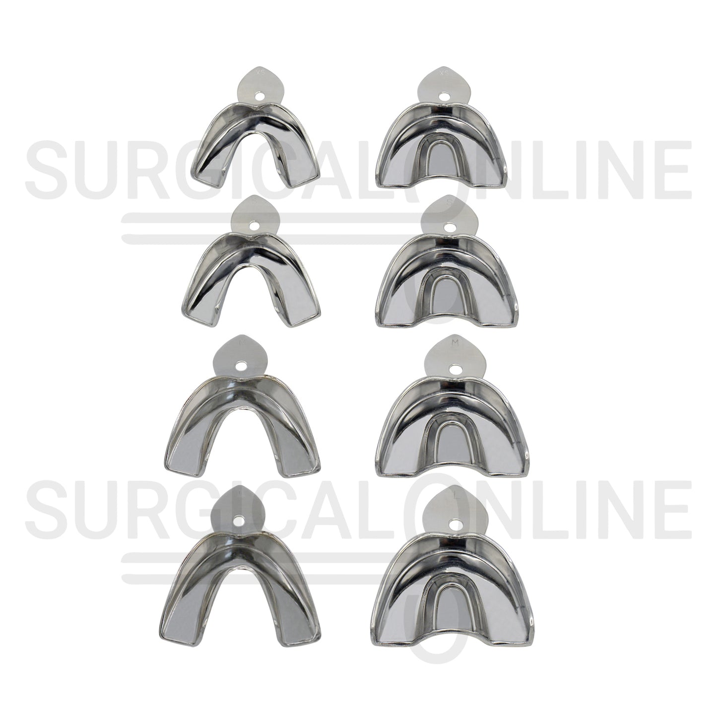 Metal Impression Trays Solid Set of 8 Kit XS, S, M, L