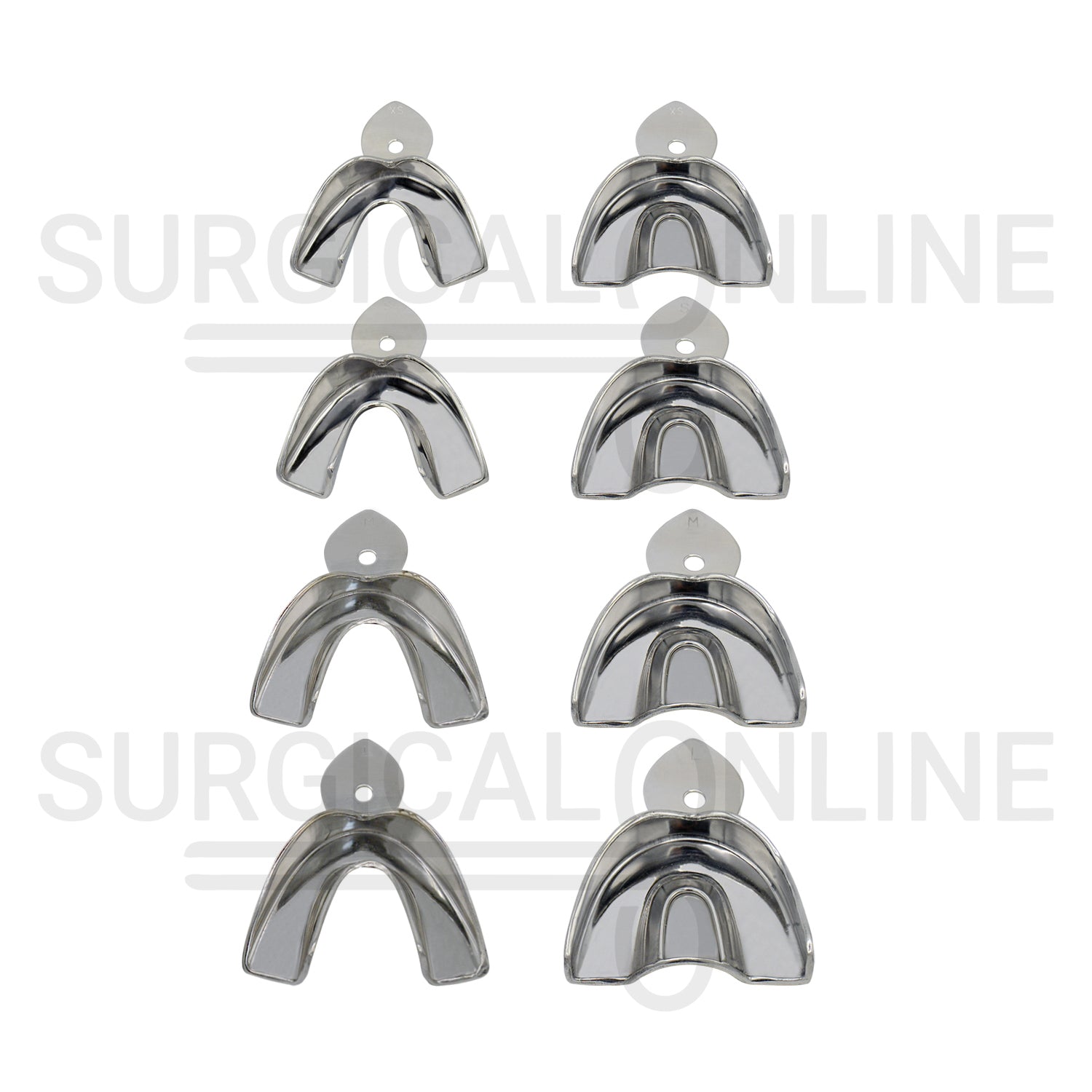 Metal Impression Trays Solid Set of 8 Kit XS, S, M, L