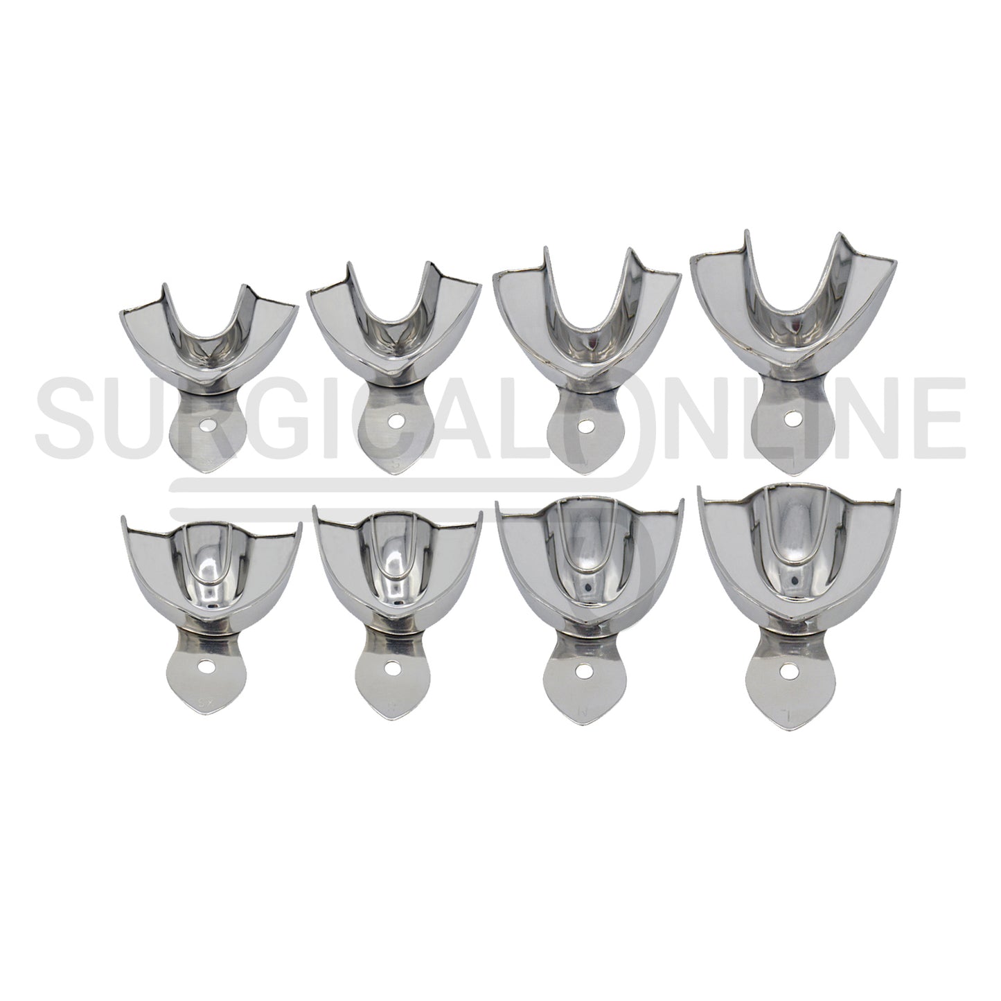 Metal Impression Trays Solid Set of 8 Kit XS, S, M, L