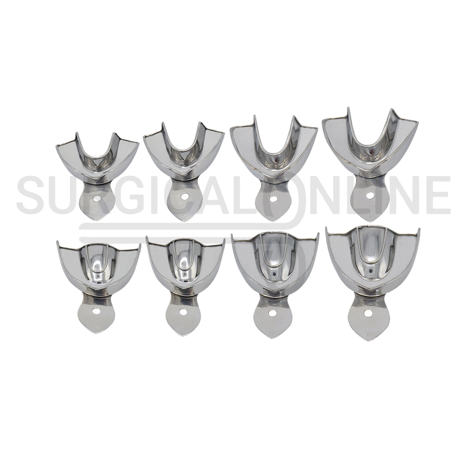 Metal Impression Trays Solid Set of 8 Kit XS, S, M, L