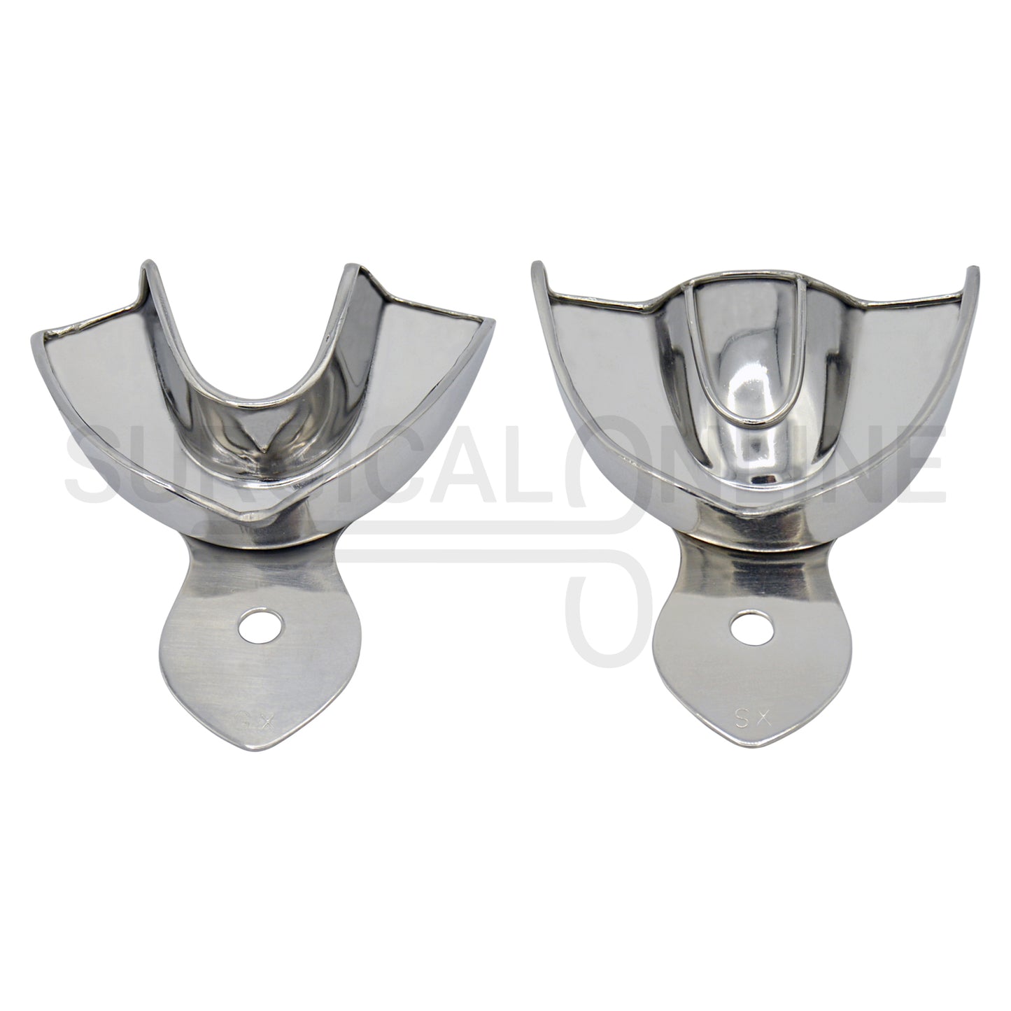 Pack of 2 Dental Metal Impression Trays XS Upper Lower - Solid