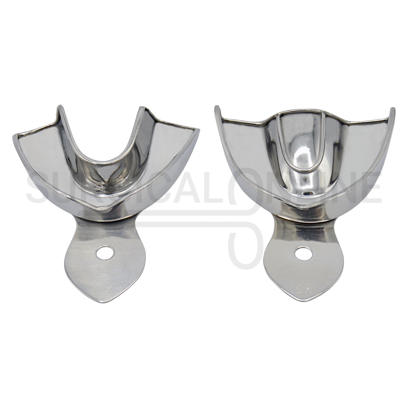 Pack of 2 Dental Metal Impression Trays XS Upper Lower - Solid
