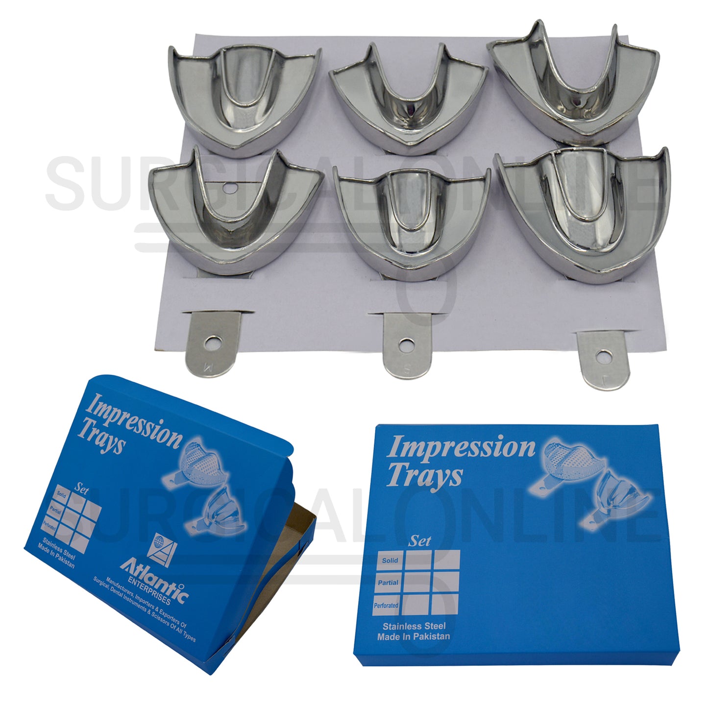 6 Pcs Pedo Metal Impression Trays Solid Set S, M & L